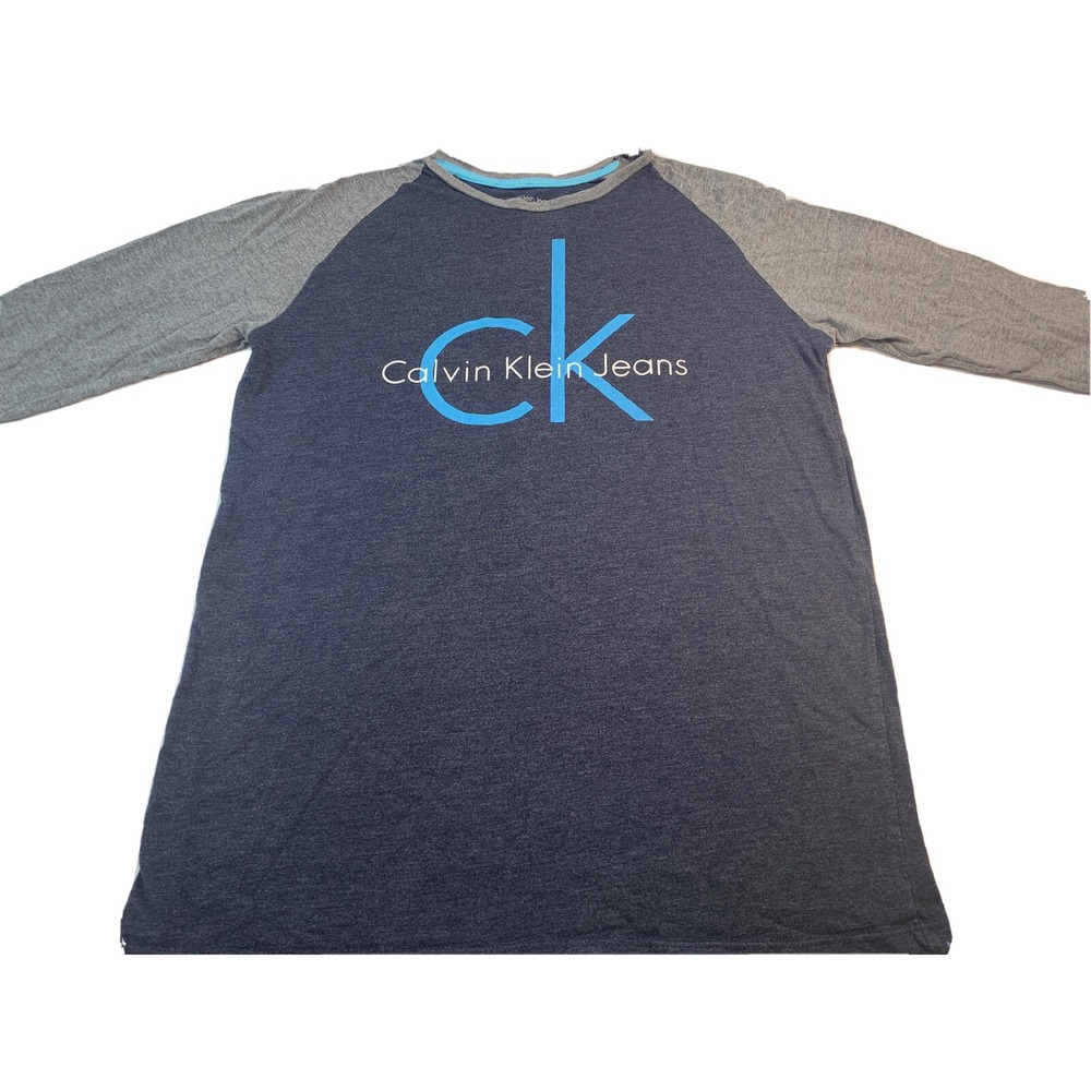 Calvin Klein T- Shirt Boys Large 14-16 Gray Blue Long Sleeve V-Neck Casual